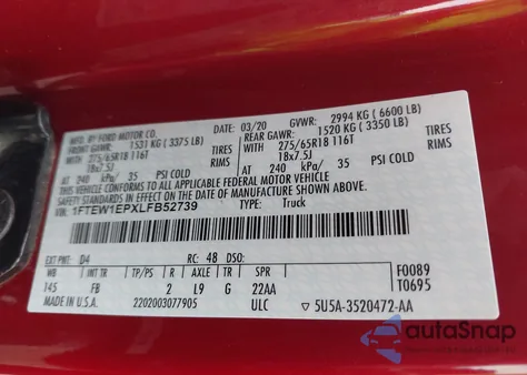 2020 Ford F-150 Xlt from USA, damaged, VIN 1FTEW1EPXLFB52739